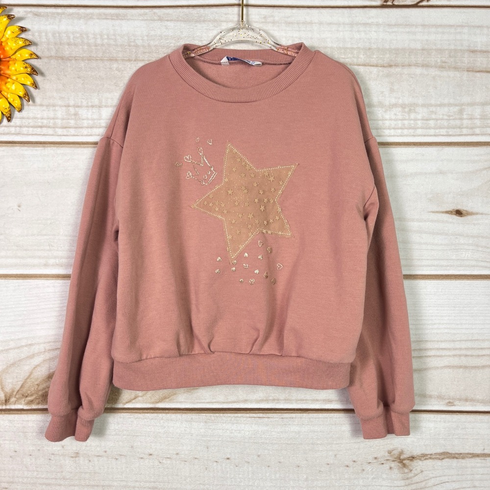 Mayoral Girls Pink Star Crown Sweatshirt Size 6 Glitter Pullover